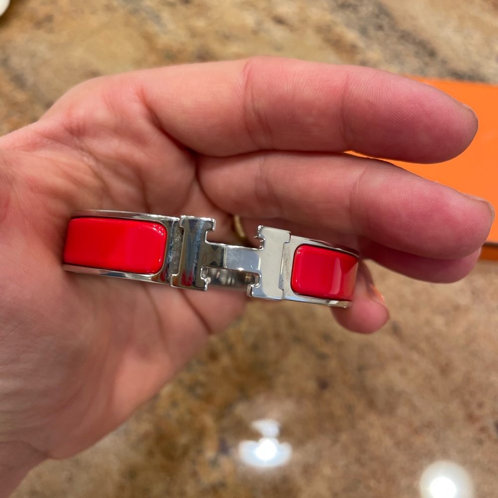 Hermes H bracelet red and silver